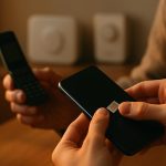 Yngre person sätter nano-SIM i smartphone medan äldre flip-telefon visar VoLTE